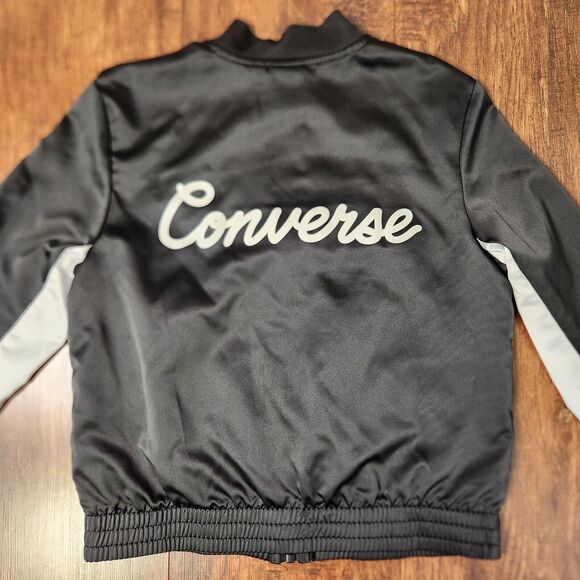 Converse Black Lightweight Zip Up Jacket Girls Size Medium 10-12 Years FLAWED - Picture 2 of 8